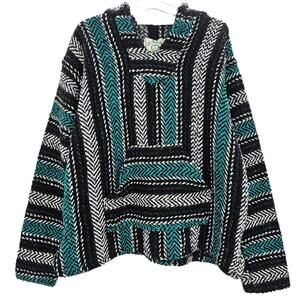 Baja Joe Mens size M Surfers Dream  Poncho Hoodie Hippie Boho Beachy Blue Black